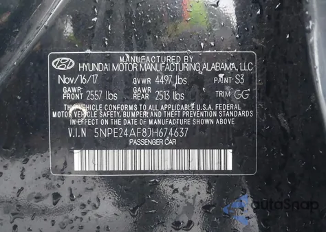 2018 Hyundai Sonata Se z USA, uszkodzony, nr VIN 5NPE24AF8JH674637